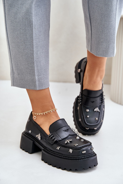 Piel zapatos Femenino con hermosos detalles D&A MR880-102 de color negro