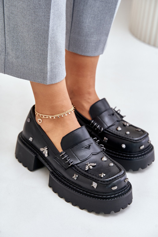 Piel zapatos Femenino con hermosos detalles D&A MR880-102 de color negro