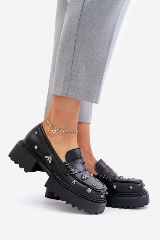 Piel zapatos Femenino con hermosos detalles D&A MR880-102 de color negro