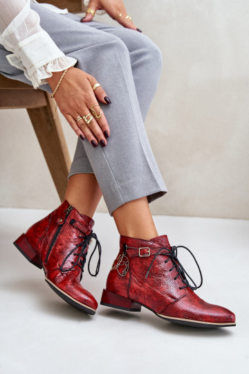 Femenino Piel con efecto barniz Botas Calzado Tiene queciejka 5743A-08 color rojo