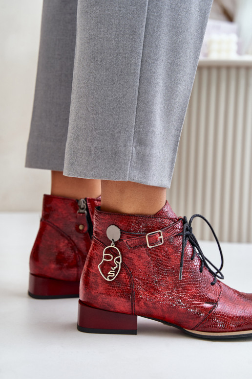 Femenino Piel con efecto barniz Botas Calzado Tiene queciejka 5743A-08 color rojo