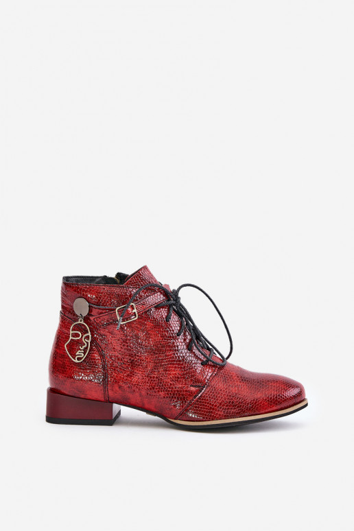Femenino Piel con efecto barniz Botas Calzado Tiene queciejka 5743A-08 color rojo