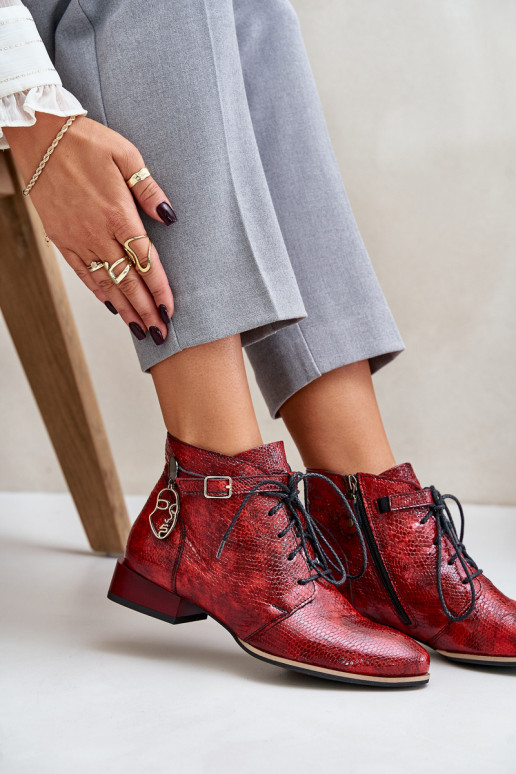 Femenino Piel con efecto barniz Botas Calzado Tiene queciejka 5743A-08 color rojo