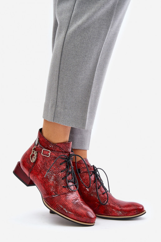 Femenino Piel con efecto barniz Botas Calzado Tiene queciejka 5743A-08 color rojo