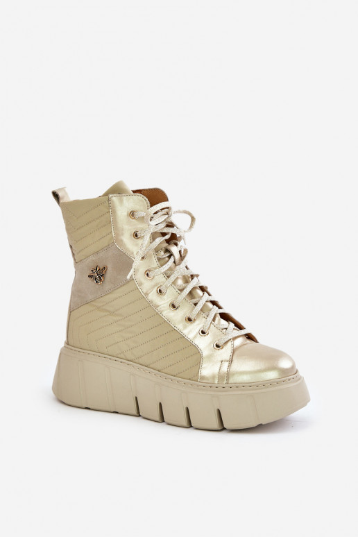 Piel Botas con una plataforma Tiene queciejka 06751-25 color dorado