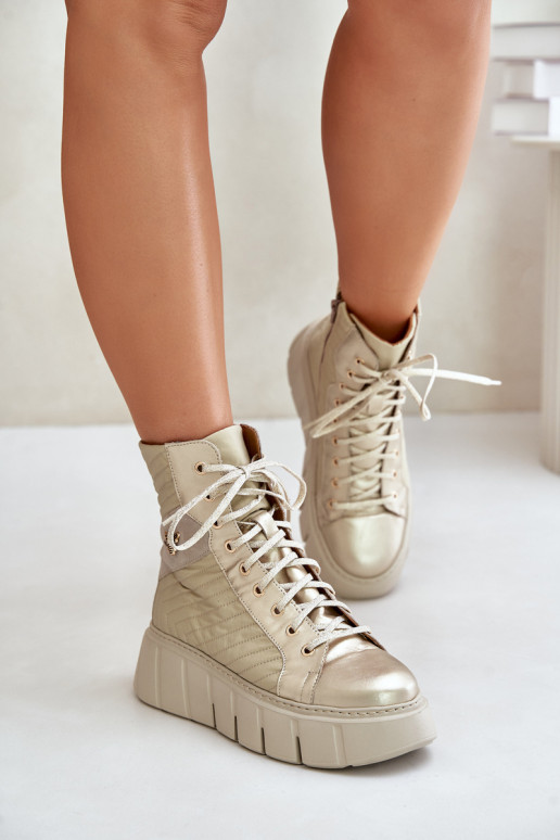 Piel Botas con una plataforma Tiene queciejka 06751-25 color dorado