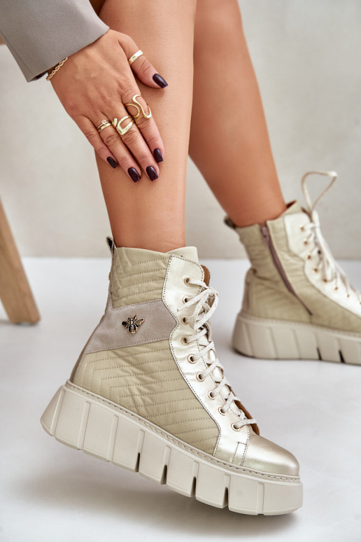 Piel Botas con una plataforma Tiene queciejka 06751-25 color dorado