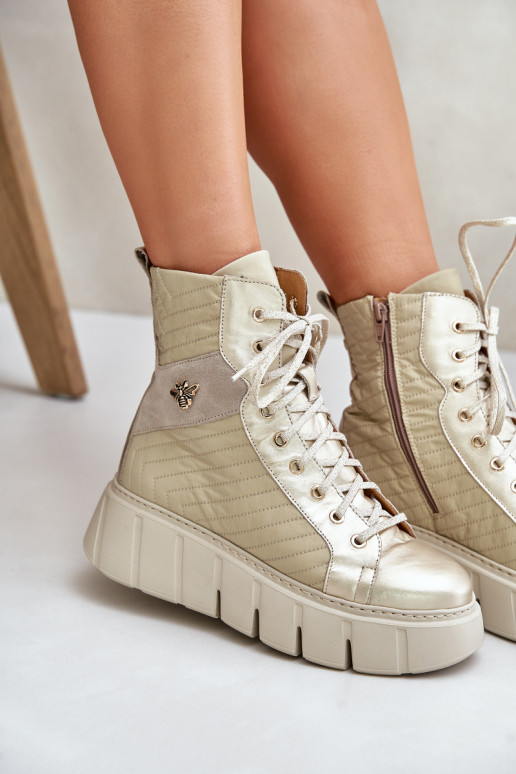 Piel Botas con una plataforma Tiene queciejka 06751-25 color dorado
