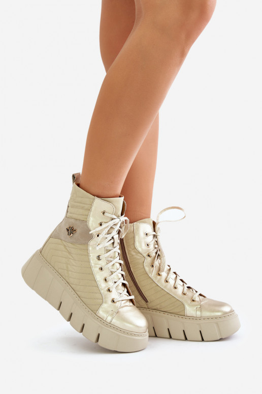 Piel Botas con una plataforma Tiene queciejka 06751-25 color dorado