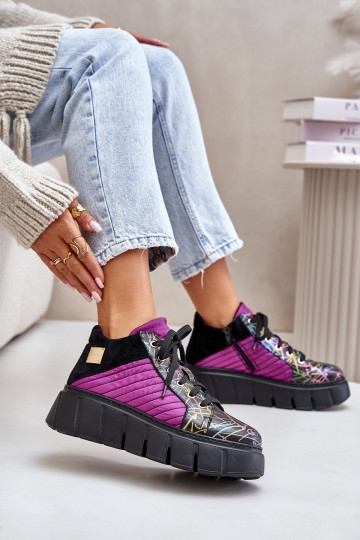 Zapatos deportivos de cuero con plataforma Tai Turiciejka 06767-15, color rosa
