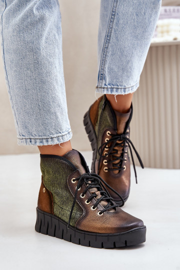 Piel Botky plataforma I Koturnie Tiene queciejka 06702-09 verde-color dorado