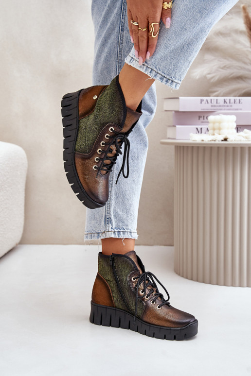 Piel Botky plataforma I Koturnie Tiene queciejka 06702-09 verde-color dorado