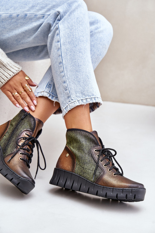 Piel Botky plataforma I Koturnie Tiene queciejka 06702-09 verde-color dorado