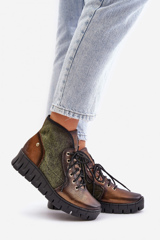 Piel Botky plataforma I Koturnie Tiene queciejka 06702-09 verde-color dorado