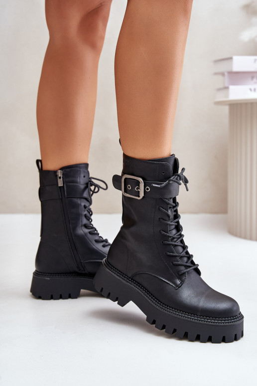 calentamiento botines de trabajo con hebillas Big Star OO274137 de color negro calentamiento botines de trabajo con hebillas Big Star OO274137 de color negro