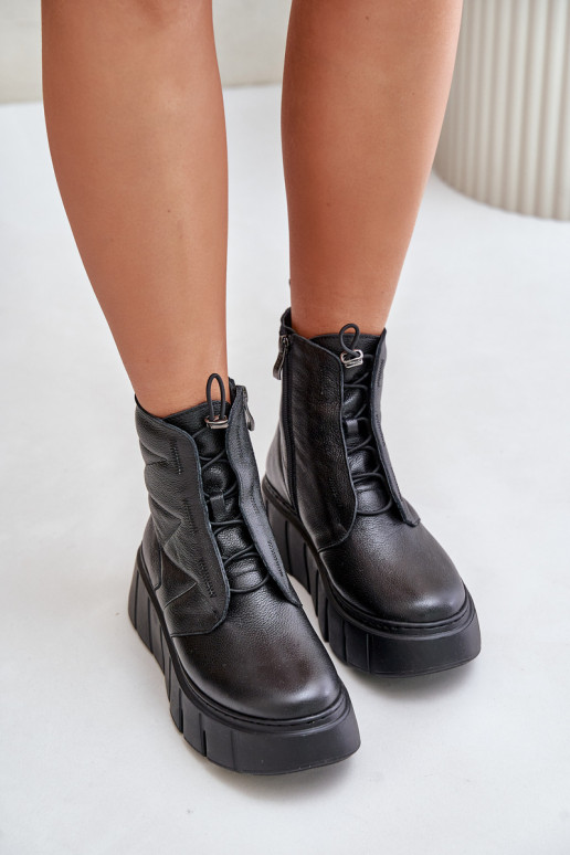 Zazoo 60472 Piel Botas con una plataforma I Koturnie de color negro Zazoo 60472 Piel Botas con una plataforma I Koturnie de color negro