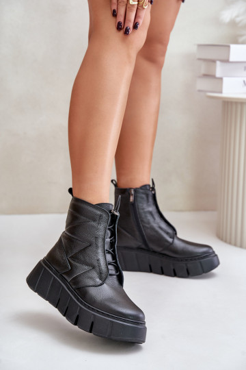 Botines de cuero con plataforma en el talón Zazoo 60472, color negro 2
