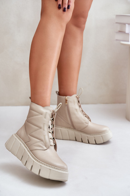 Zazoo 60472 Piel Botas con una plataforma I Koturnie beige Zazoo 60472 Piel Botas con una plataforma I Koturnie beige