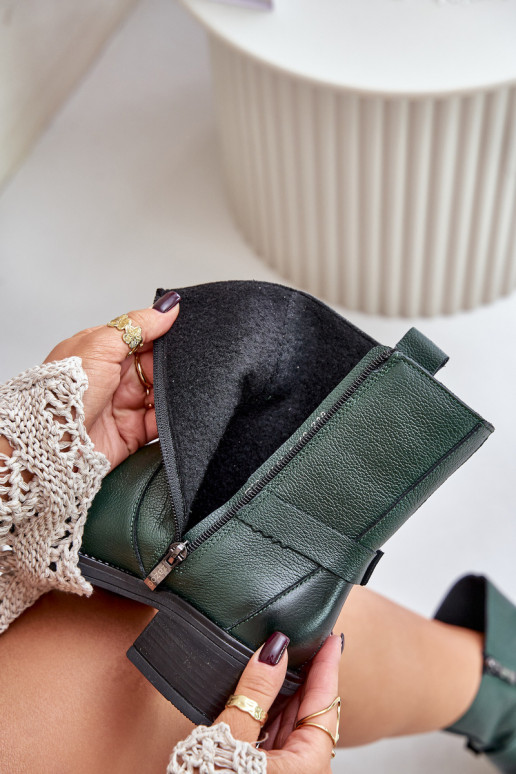 Zazoo 60480 Piel Botas En un tacón bajo calentamiento de color caqui Zazoo 60480 Piel Botas En un tacón bajo calentamiento de color caqui