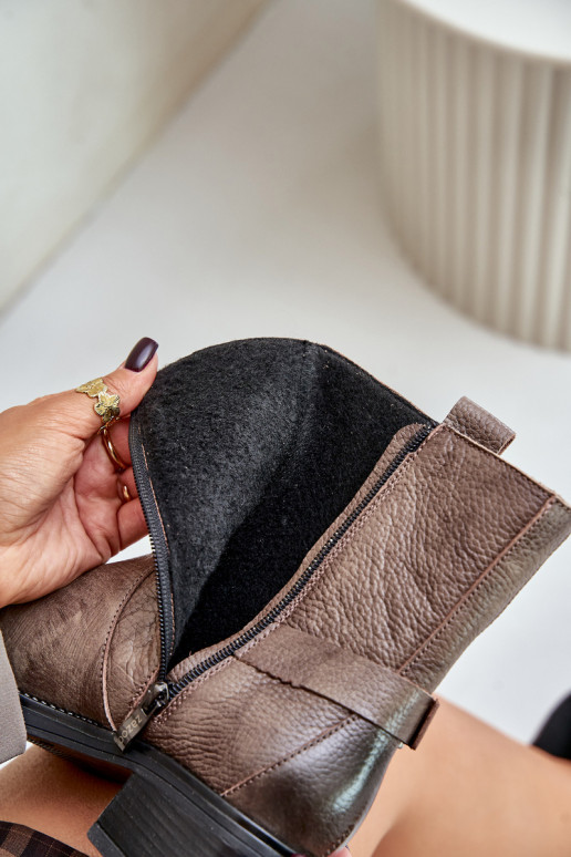 Zazoo 60480 Piel Botas En un tacón bajo calentamiento marrón-color gris Zazoo 60480 Piel Botas En un tacón bajo calentamiento marrón-color gris