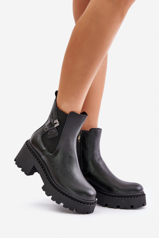 Zazoo 60490 Piel calentamiento Botas con adornos de color negro Zazoo 60490 Piel calentamiento Botas con adornos de color negro