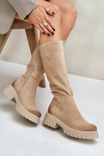 Zazoo 70145 de gamuza botas Contra el camino calentamiento beige