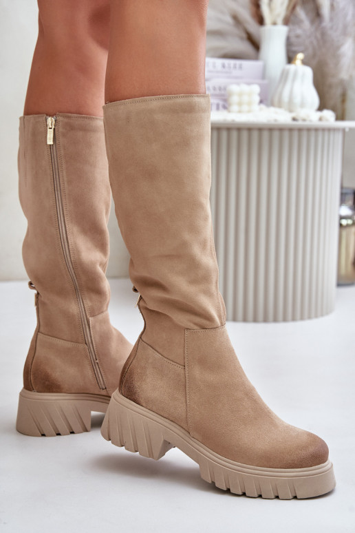 Zazoo 70145 de gamuza botas Contra el camino calentamiento beige