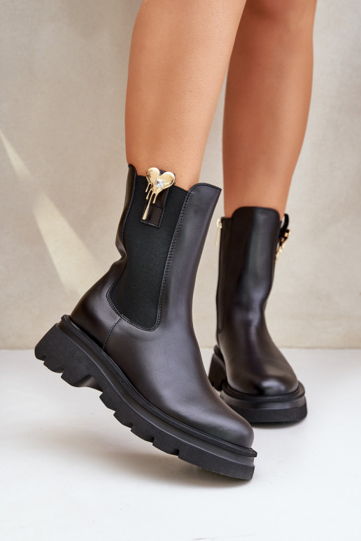 Piel botas con estilo con decoracion CheBello 4537 de color negro