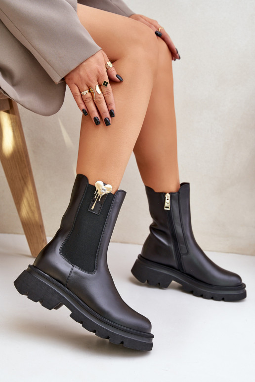 Piel botas con estilo con decoracion CheBello 4537 de color negro