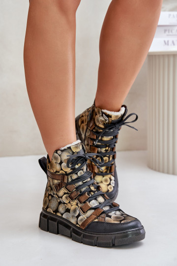 Botines de cuero planos con cordones Tai Turiciejka 06158-25, color dorado