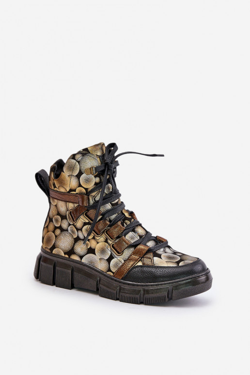 Piel isósceles Botas con cordones Tiene queciejka 06158-25 color dorado