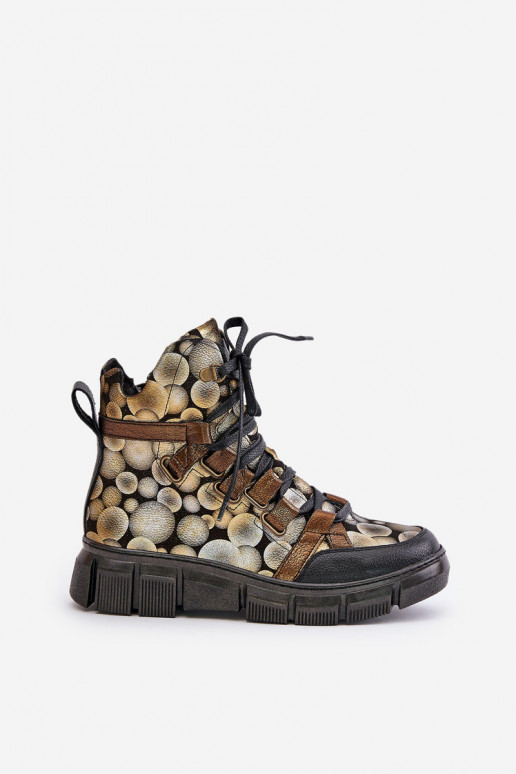 Piel isósceles Botas con cordones Tiene queciejka 06158-25 color dorado