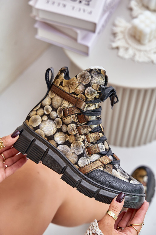 Piel isósceles Botas con cordones Tiene queciejka 06158-25 color dorado