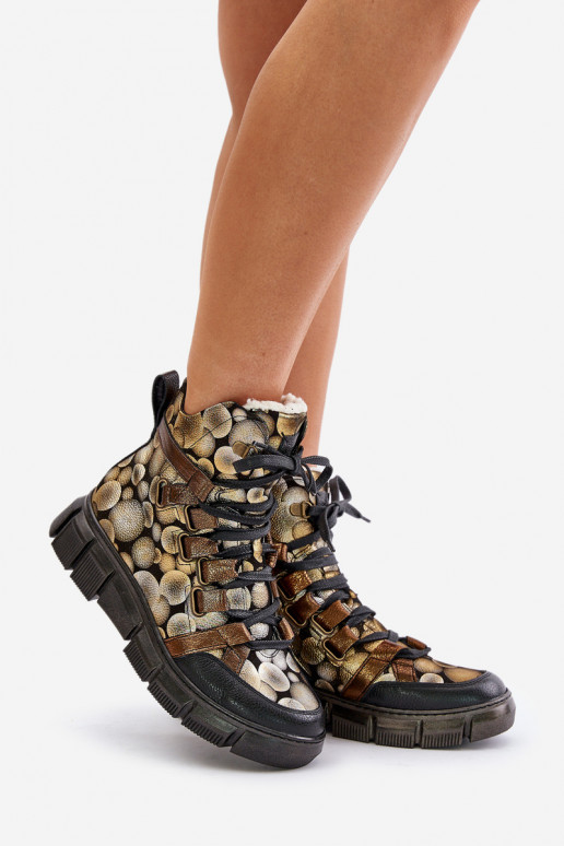 Piel isósceles Botas con cordones Tiene queciejka 06158-25 color dorado