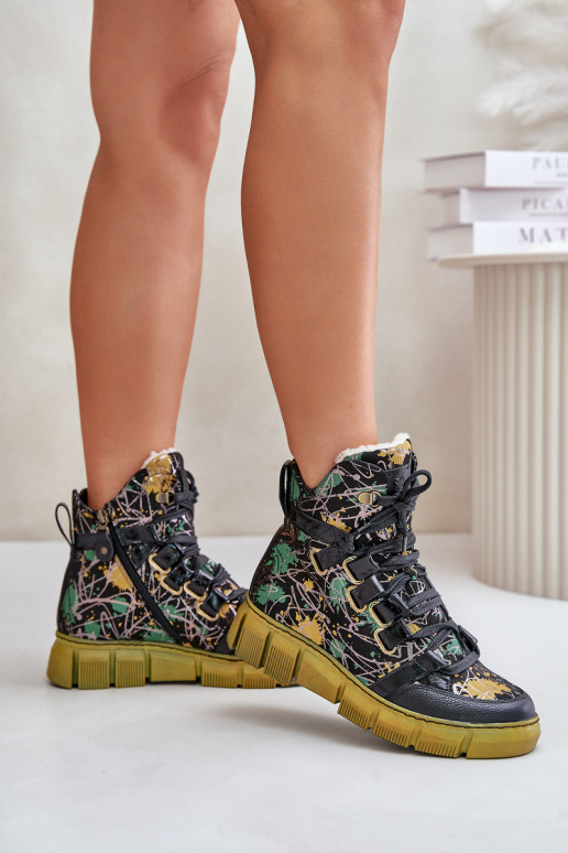 Piel isósceles Botas con cordones Tiene queciejka 06158-07 amarillo --de color negro Piel isósceles Botas con cordones Tiene queciejka 06158-07 amarillo --de color negro