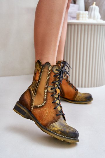 Piel Botas de mujer con tacones anchos Tiene queciejka 06719-07 color amarillo 2