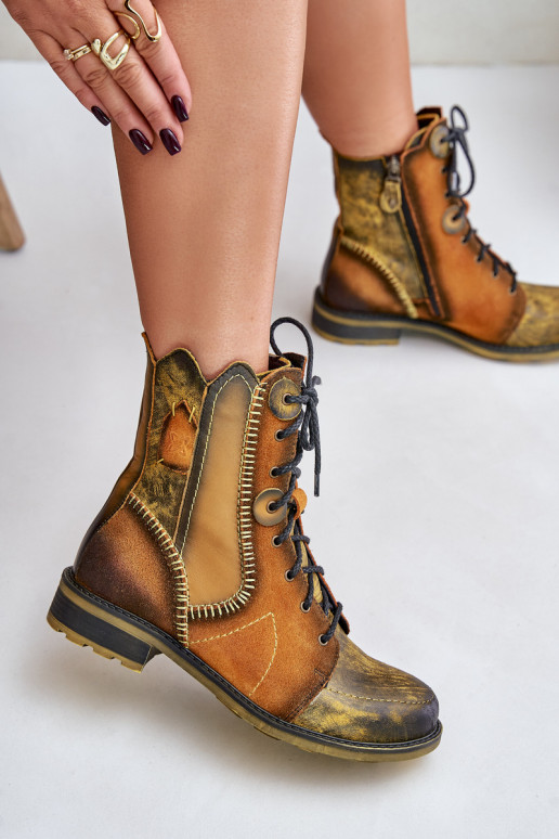 Piel Botas de mujer con tacones anchos Tiene queciejka 06719-07 color amarillo