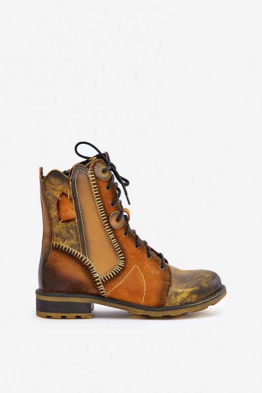 Piel Botas de mujer con tacones anchos Tiene queciejka 06719-07 color amarillo