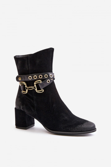 de gamuza Botas de mujer con tacones decorados Tiene queciejka 06679-01 de color negro