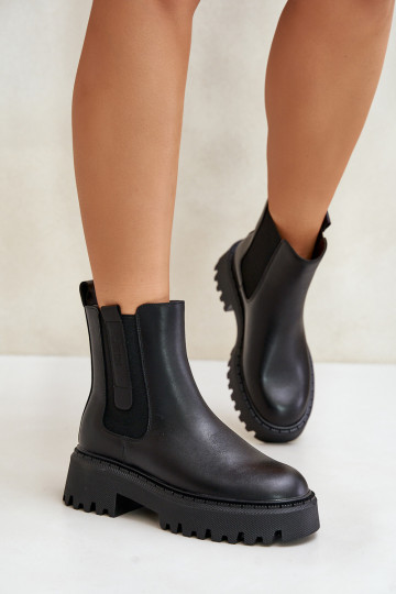 Botines de cuero forrados y elegantes para mujer Big Star OO274A386, color negro