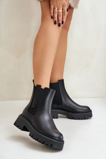 Botines de cuero forrados y elegantes para mujer Big Star OO274A386, color negro 2
