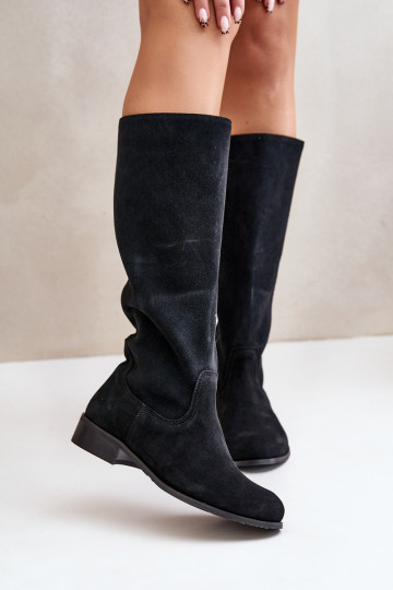 de gamuza botas de mujer Mitad de la pantorrilla Al castillo LeAski 3616 de color negro