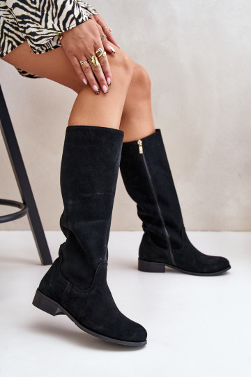 de gamuza botas de mujer Mitad de la pantorrilla Al castillo LeAski 3616 de color negro 2