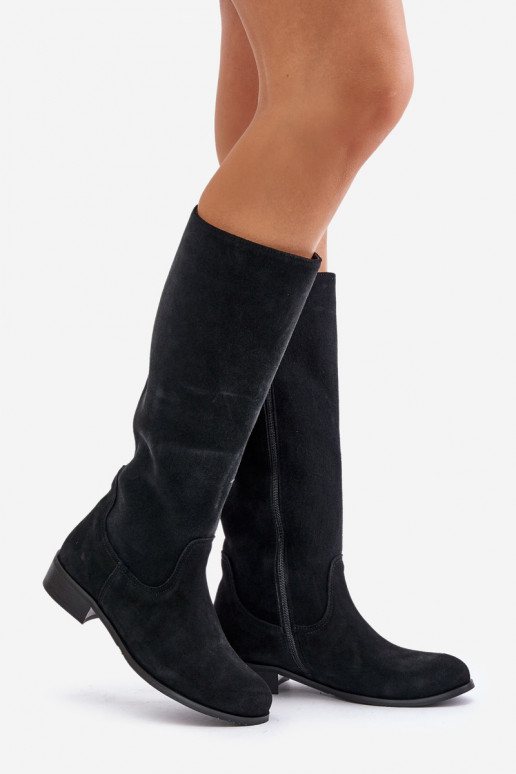 de gamuza botas de mujer Mitad de la pantorrilla Al castillo LeAski 3616 de color negro