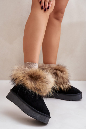 Piel Botas de nieve con una plataforma con un abrigo de piel de color negro Avirisa 2