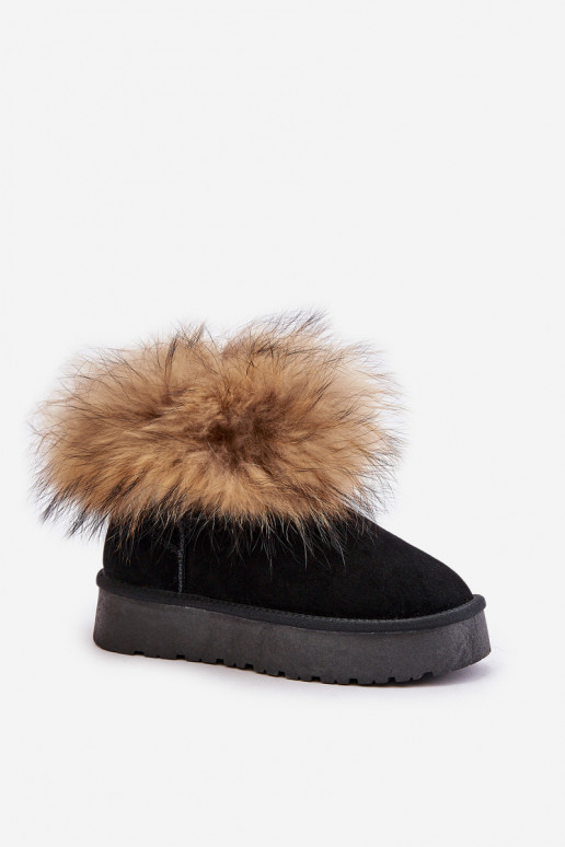Piel Botas de nieve con una plataforma con un abrigo de piel de color negro Avirisa Piel Botas de nieve con una plataforma con un abrigo de piel de color negro Avirisa