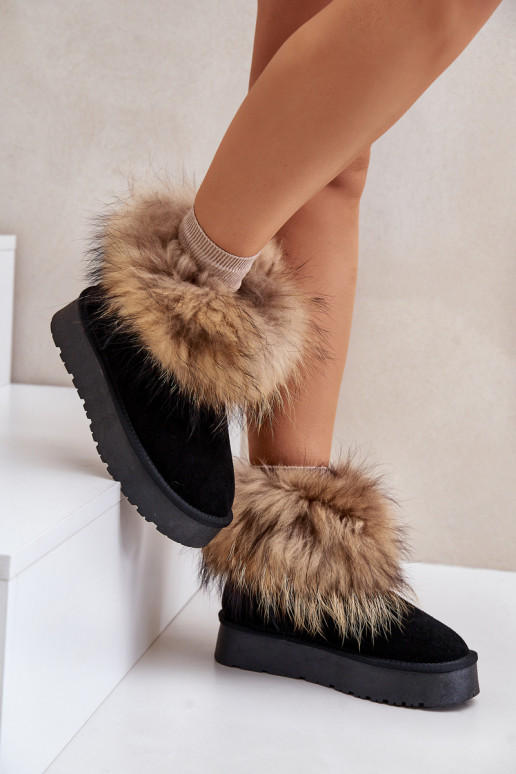 Piel Botas de nieve con una plataforma con un abrigo de piel de color negro Avirisa Piel Botas de nieve con una plataforma con un abrigo de piel de color negro Avirisa