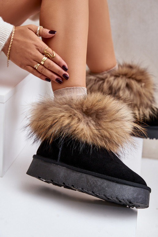 Piel Botas de nieve con una plataforma con un abrigo de piel de color negro Avirisa Piel Botas de nieve con una plataforma con un abrigo de piel de color negro Avirisa