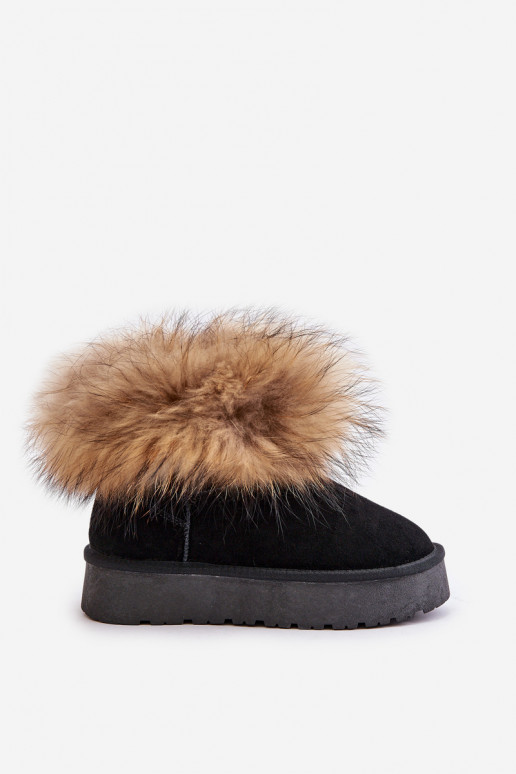 Piel Botas de nieve con una plataforma con un abrigo de piel de color negro Avirisa Piel Botas de nieve con una plataforma con un abrigo de piel de color negro Avirisa