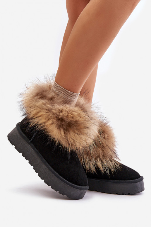 Piel Botas de nieve con una plataforma con un abrigo de piel de color negro Avirisa Piel Botas de nieve con una plataforma con un abrigo de piel de color negro Avirisa